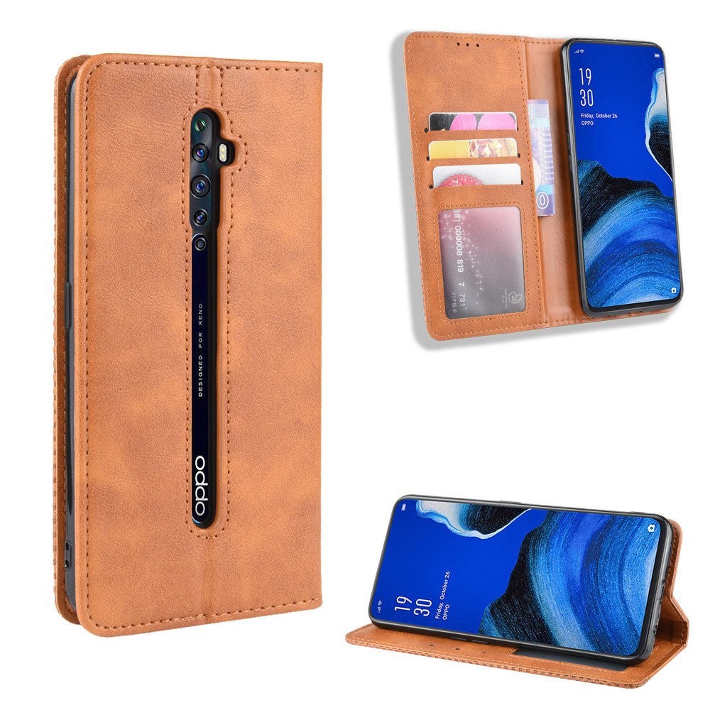 Casing Oppo Reno 2 Z 2Z 2F Vintage Flip Cover Oppo Reno2 Z F Magnetic Wallet Case PU Leather Cases Card Holder Stand