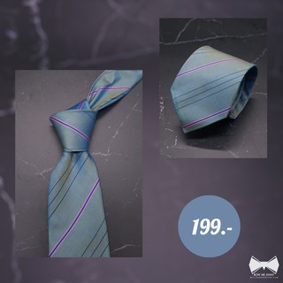 เนคไทสีฟ้าลายขวางในตัว - Blue necktie with Navy blue Stripe