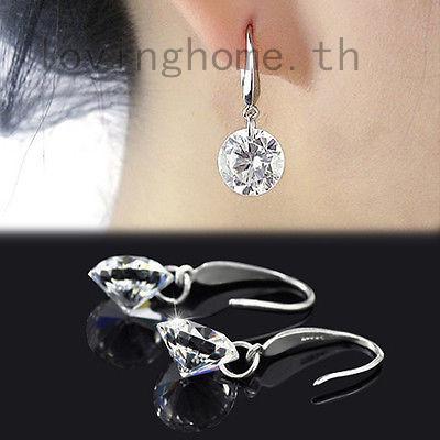 ต่างหูระย้าชุบเงินคริสตัล rhinestone 8 มม. 1 คู่