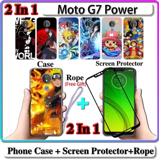 2 IN 1 เคส Moto G7 Power พร้อมกระจกนิรภัยกันรอยหน้าจอโค้งเซรามิค Naruto และ One Piece