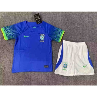 เสื้อกีฬาแขนสั้น ลายทีมชาติฟุตบอล Brazil Jersey Away 22-23 ชุดเยือน สําหรับเด็กอายุ 2-13 ปี