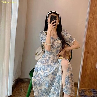 🍭คะนอง🍭ชุดเดรสลายดอกไม้หญิง 2022 New Gentle Tea Break Split Long Skirt
