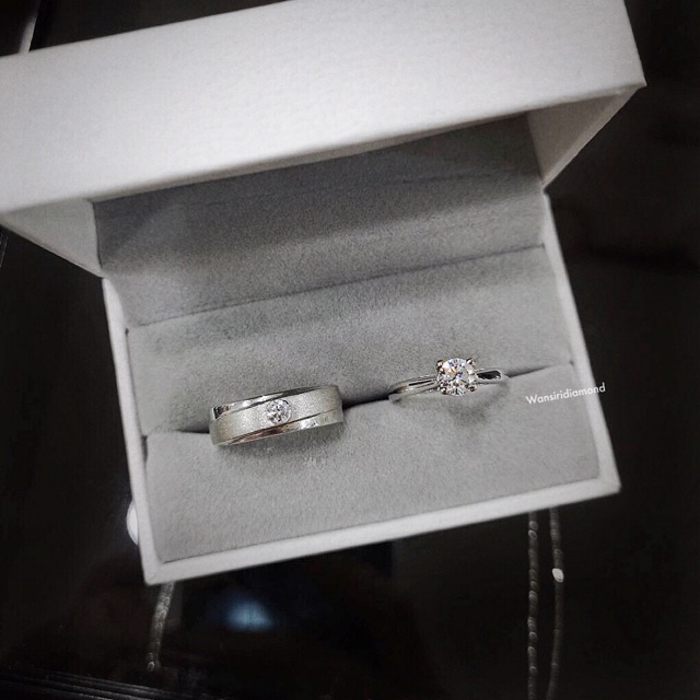 💍แหวนเพชรคู่ เพชรสังเคราะห์ เหลี่ยม(H&A) นำเข้าเพชรเอง โรงงานทำเพชรแท้กว่า30ปี