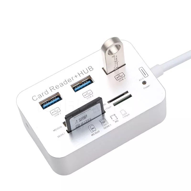 Mini USB 3.0 HUB + เครื่องอ่านการ์ดความเร็วสูง USB HUB พร้อม MS/SD/M2/ TF Card Reader 3 พอร์ต USB Splitterสำหรับแล็ปท็อป