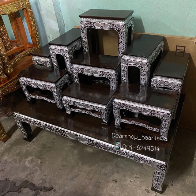 โต๊ะหมู่บูชา ไม้สักแท้ เขียนเงิน (หมู่ 9 หน้า 5)