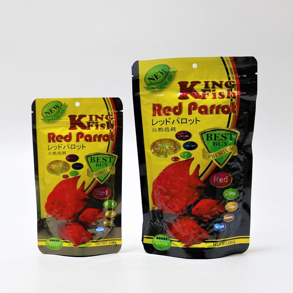 King Fish Red Parrot (อาหารปลานกแก้ว สูตรเร่งสีแดง เร่งโต)