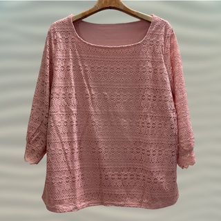 เสื้อลูกไม้คอกลมผ้านิ่ม เสื้อผู้ใหญ่คอกลม มี4สีพร้อมส่งค่า