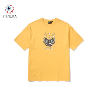 เสื้อยืดคอกลม แขนสั้น พิมพ์ลาย Mishka big eyeball tide brand x Transformers cooperation series bumblebeeS-5XL