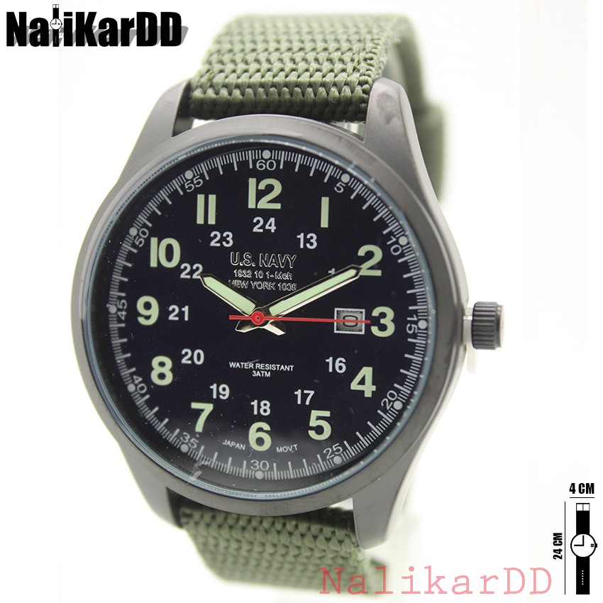 นาฬิกา US Navi (Navy Seal) สายผ้า/Nano/สีเขียวขี้ม้า ทรงกลม ระบบเข็ม มีวันที่