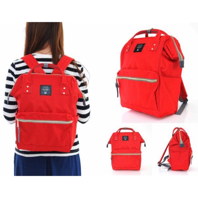 กระเป๋าเป้ Anello Canvas Red(Standard) ผ้าโพลีเอสเตอร์แคนวาส กันน้ำ ไซส์ใหญ่ (Large)