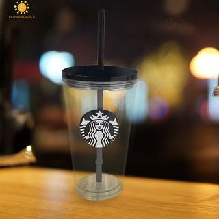 แฟชั่น Starbucks ถ้วยน้ำกาแฟถ้วยเย็นนำมาใช้ใหม่พลาสติกแก้วใสด้วยฟางสีเขียวที่เรียบง่ายถ้วยน้ำ470มิลลิลิตร/710มิลลิลิตรสาวมือถ้วย flowerdance