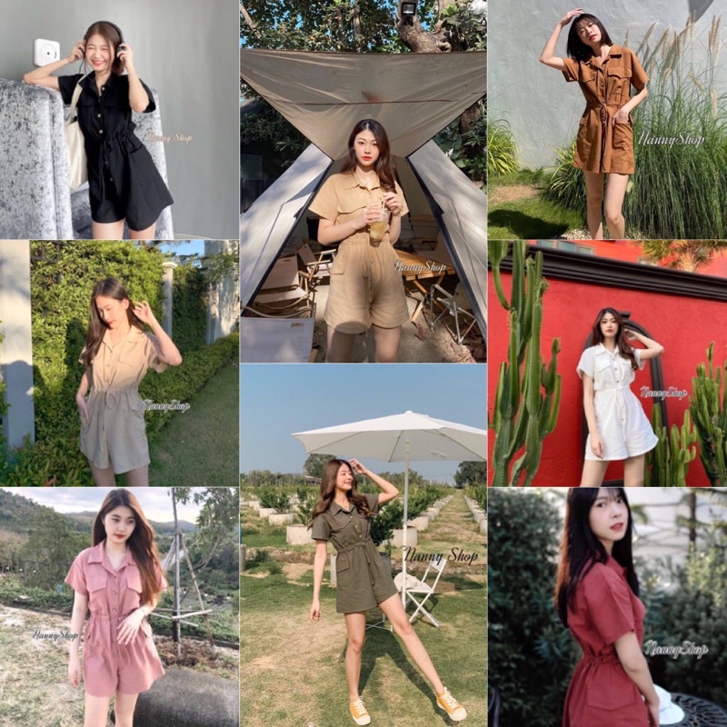 Camping ชุดจั๊มสูทกางเกงขาสั้นชุดแคมป์ปิ้งเดินป่า เดินเขา มีกระเป๋า4ใบ