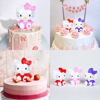 ท็อปเปอร์เค้ก การ์ตูน Hello Kitty สุขสันต์วันเกิด ตกแต่งปาร์ตี้