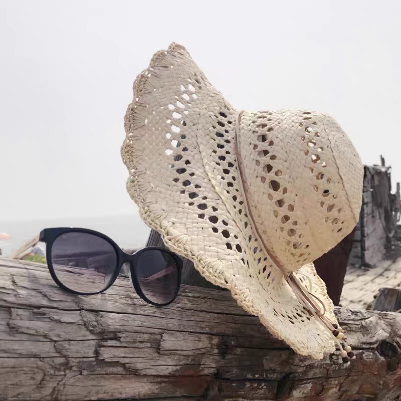 หมวกสานปีกกว้างกันแดดได้ หมวกเที่ยวทะเลพกพาสะดวก ปรับไซส์ได้ตามขนาดศีรษะ พร้อมส่งของ E-015 - รูปที่ 2