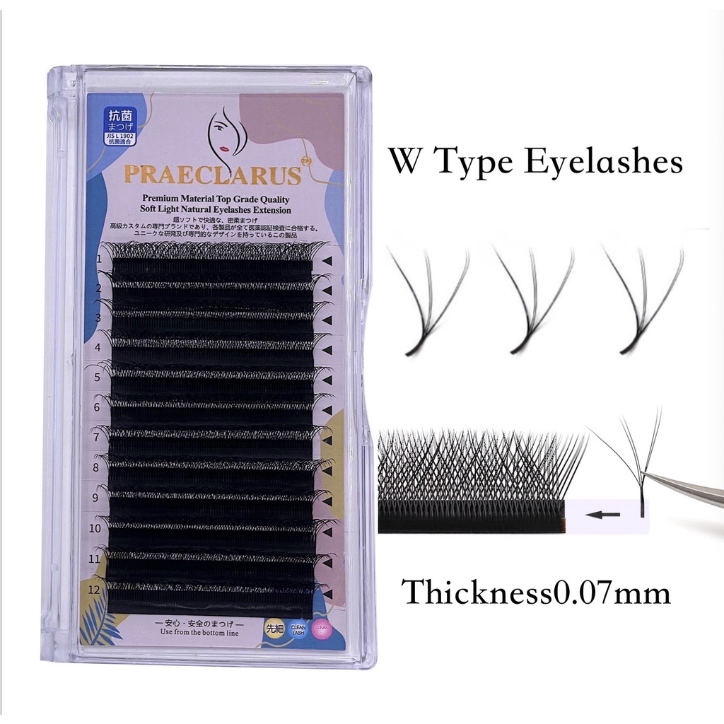 PRAECLARUS W Lash 3D Double Tips ขนตาปลอม ขนมิงค์ 3D นิ่ม หนา 0.07 มม.