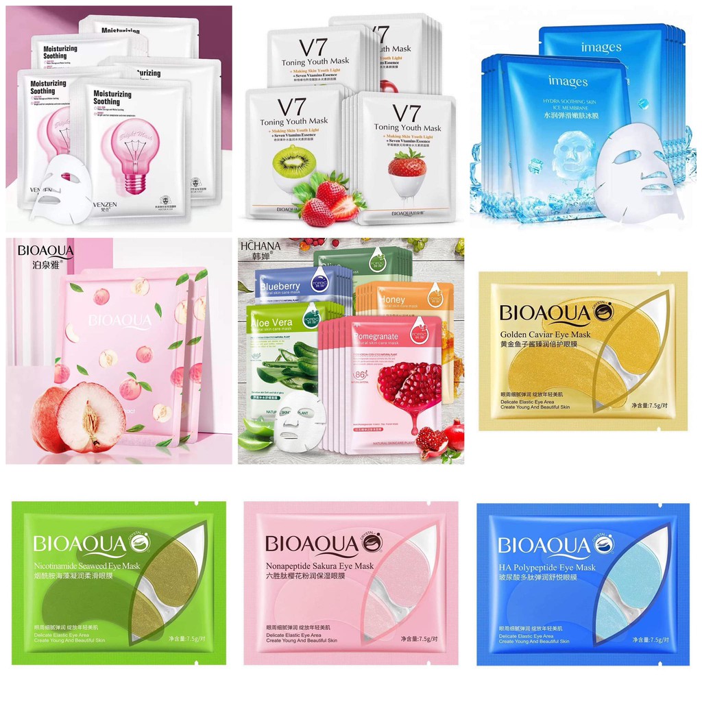 💥รวมมาส์กหน้าสูตรขายดีที่สุด💥หน้าขาวเนียนใส ลดริ้วรอย ผิวเนียนนุ่มชุ่มชื้น BIOAQUA ROREC  HCHANA IMA