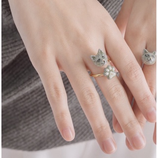 FAIRY TALES - Cool cat : The Russian Blue Cat Ring แหวนรูปสัตว์ / แหวนแมว แมวรัสเซียนบลู แมวสีเทา handmade ใส่ได้ทุกเพศ