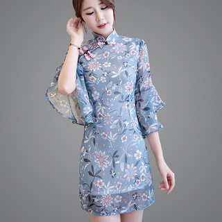 ปีใหม่จีน ผู้หญิง กระโปรงย้อนยุค Chinese New Year floral women girls sexy dress