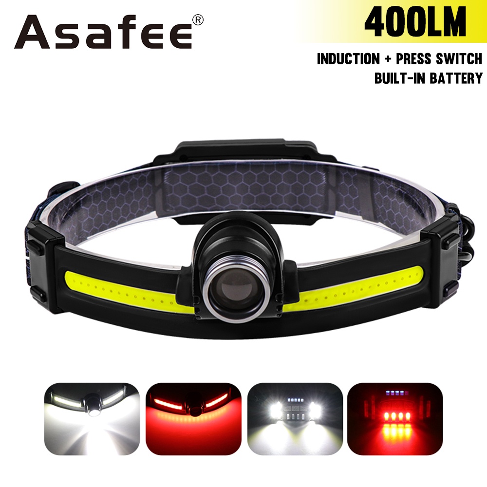 Asafee 668 ไฟฉายสวมศีรษะ LED XPG+COB+LED ชาร์จแบตเตอรี่ กันน้ํา 14 โหมด ซูมได้