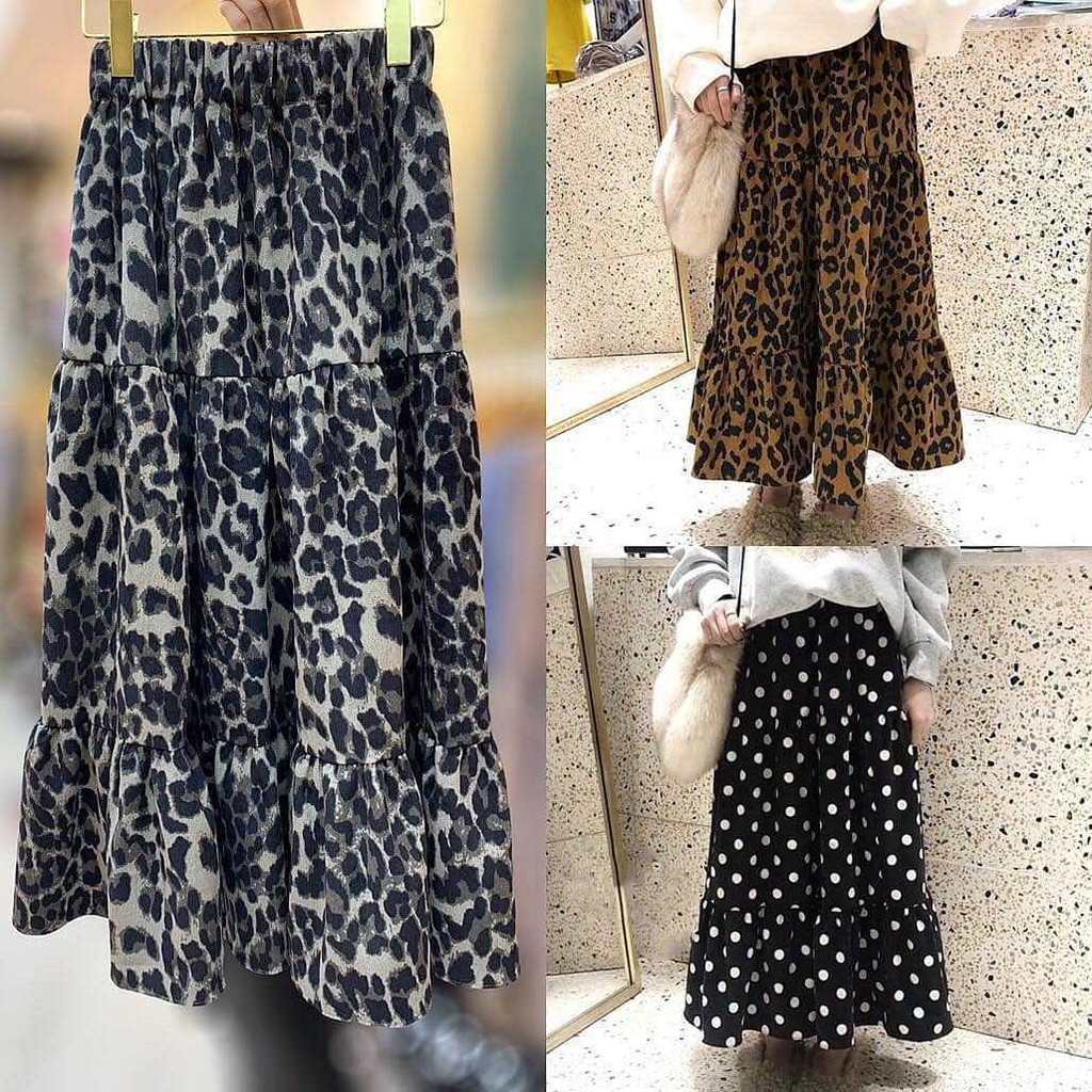 Chorchomcloset Corduroy Leopard Print Skirt