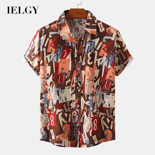 Ielgy เสื้อโปโล คอปก แขนสั้น พิมพ์ลายตัวอักษร สไตล์วันหยุด สําหรับผู้ชาย