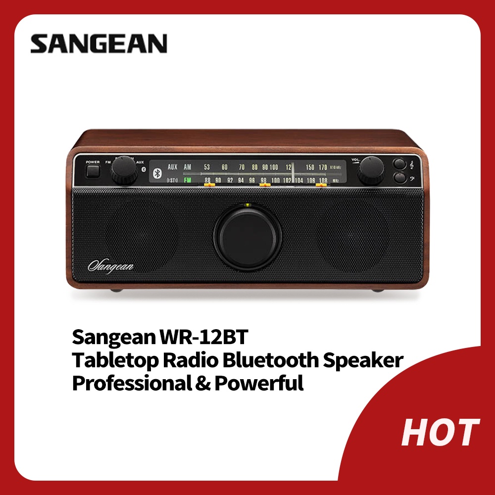 Sangean WR-12BT AM/FM/Bluetooth/AUX Analog Wooden Cabinet Receiver Dark Walnut Certified Refurbished 