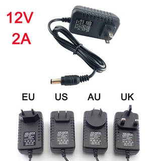 อะแดปเตอร์พาวเวอร์ซัพพลาย 5.5*2.5 มม. AC DC 12V 2000ma ปลั๊ก EU UK AU US สําหรับแถบไฟ Led กล้องวงจรปิด