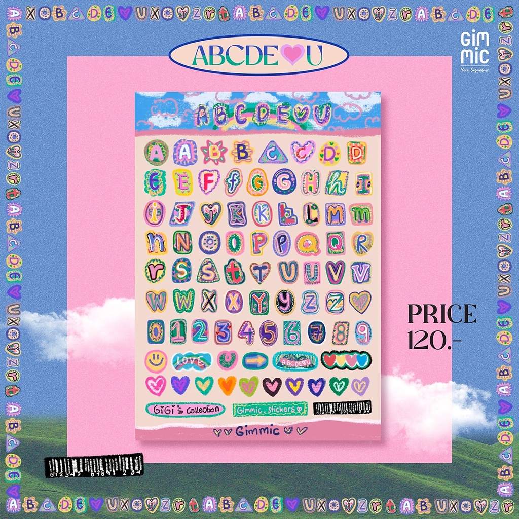 ABC (Glitter) Sticker A5 😋💗 สติกเกอร์ abcde (love) u 🌈 over the rainbow เนื้อกลิตเตอร์ทราย แปะอะไรก็น่ารัก 😊☁️
