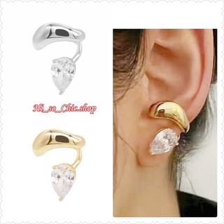 (ราคาต่อชิ้น) ต่างหูเกี่ยวใบหู ear cuff  จี้คริสตัลทรงหยดน้ำ ใส่ด้านซ้าย