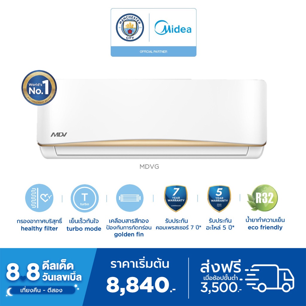 NWIM [ส่งฟรี] Midea แอร์ติดผนังไมเดีย MDV Aurora Fixed Speed Air 9000/12000/18000/24000BTU