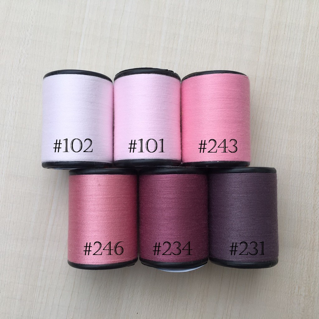 ด้ายเย็บผ้า ด้ายสีชมพู เฉดชมพู ด้าย ตราหัวเสือ 600หลา ด้ายเย็บผ้าหลากสี ด้ายลูกล้อ WOP ด้ายสีชมพูนมเย็น ม่วงเปลือกมังคุด