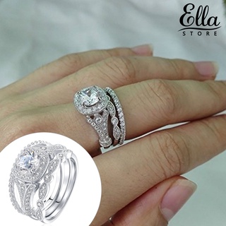 Ellastore123 ชุดเครื่องประดับ แหวนแต่งงาน อัลลอย พลอยเทียม หรูหรา สําหรับผู้หญิง 3 ชิ้น ต่อชุด