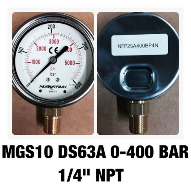 เพรสเชอร์เกจ เกจวัดแรงดัน  0-400 bar  ขนาดหน้าปัด 2.5นิ้ว Pressure Gauge 2.5”