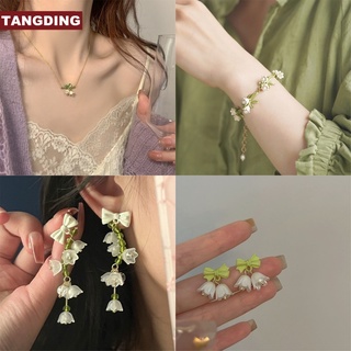 【COD Tangding】 ต่างหูโซ่ จี้รูปกล้วยไม้ ดอกไม้ สีขาว ขนาดเล็ก สไตล์เรโทร สําหรับผู้หญิง