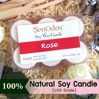 SenOdos เทียนหอม อโรม่า เทียนไขถั่วเหลืองแท้ Tealight Set Rose Scented Soy Candles Aroma - กลิ่นกุหลาบแท้ 15g. (6 PCS)