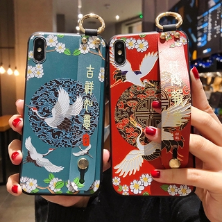 เคสสำหรับ Xiaomi Redmi Note 10 10s 9 8 7 Pro Mi 9 9t Poco X3 F3 Nfc Pro นกกระเรียนมงกุฎแดงสายรัดข้อมือเคสโทรศัพท์ C335