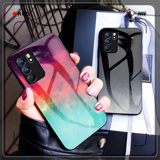 Oppo Reno 7 6 pro 7pro 6pro 6Z เคสโทรศัพท์กระจกนิรภัย สีสันสดใส ท้องฟ้าเต็มไปด้วยดวงดาว กันกระแทก ป้องกันด้านหลัง เคสแข็ง