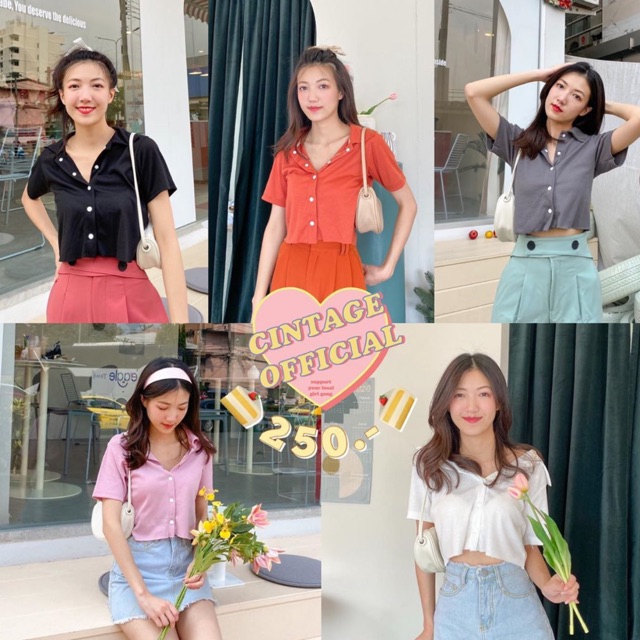 Cintage♡ CT376 ครอปคอปกกระดุมak1106