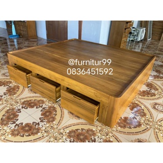 @Furnitur99เตียงญี่ปุ่นไม้สักแท้ข้างสูง40cm./3ลิ้นชัก 5ฟุต,6ฟุต