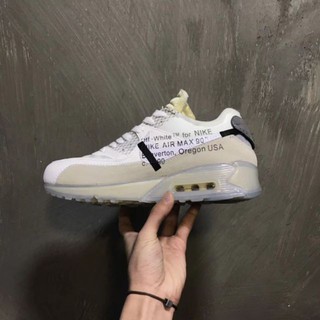 ☏OFF-WHITE x Nike Air Max 90Ice 10X ไอซ์บลู ทำเครื่องหมายว่า “Off-White”、“Air Max 90”，