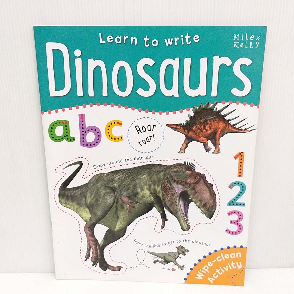 Learn to Write Dinosaurs หนังสือกิจกรรมภาษาอังกฤษ มือสอง Wipe-Clean Activity book หนังสือไดโนเสาร์ ปกอ่อน