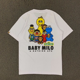 เสื้อยืด พิมพ์ลายโลโก้ Bape BABY MILO SESAME STREET สีขาว นําเข้า คุณภาพสูง สําหรับเด็ก