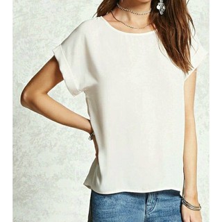 เสื้อท๊อปคอกลม F21 Satin Cuffed Sleeve Top ไซส์ S (F21-002)