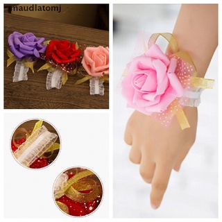 Maud New Bridesmaid Wrist Corsage Wedding Party Rose Bracelet Silk Flowers Ribbon EN