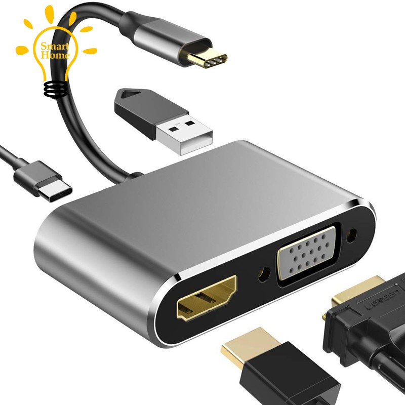 USB C to Hdmi Vga Adapter, 4 in 1 Type C to Vga Hdmi Video Converter