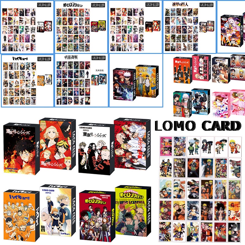 การ์ดโลโม่ ลายการ์ตูนอนิเมะ Demon Slayer Jujutsu Kaisen Tokyo Revengers Haikyuu My Hero Academia Naruto One Piece จํานวน 30 ชิ้น