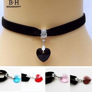 👍broadhappy🔥สตรีกำมะหยี่โกธิคย้อนยุค Rhinestone หัวใจจี้สร้อยสร้อยคอ  choker