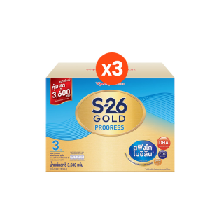 S-26 Gold Progress 3600g นมผง เอส-26 โกลด์ โปรเกรส (สูตร 3) 3600 กรัม 3 กล่อง