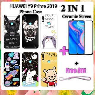 2 IN 1 HUAWEI Y9 Prime 2019 เคสโทรศัพท์ พร้อมกระจกนิรภัย เซรามิค ป้องกันหน้าจอ โค้ง ฟิล์มนิรภัย การ์ตูน