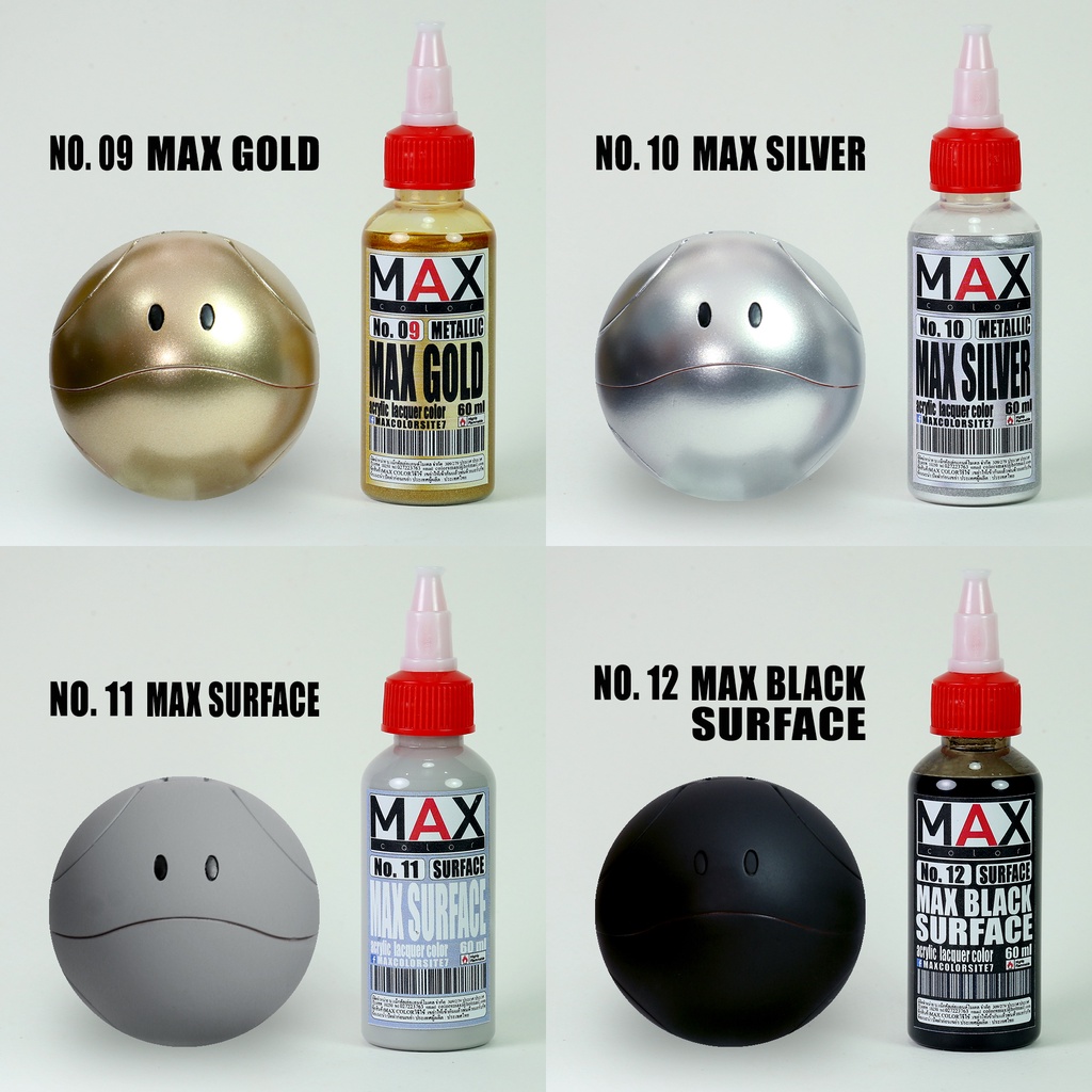 No09-No12 max color สีพ่นโมเดล กันดั้ม รถถัง อาร์ททอย พลาสติกโมเดล สีผสมสำเร็จพร้อมใช้งาน